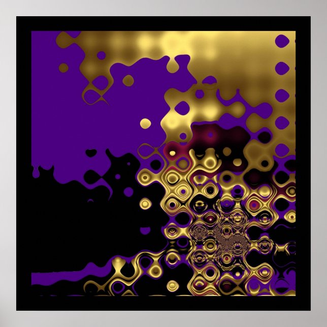 Impression Abstrait Or Fondu sur Violet & Noir (Devant)