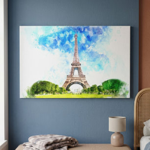 Impression aquarelle de la Tour Eiffel sur fond de