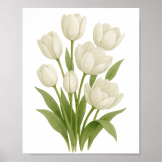 Impression aquarelle de tulipes blanches décoratio