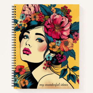 Impression ART de cahier Femme avec couronne de fl
