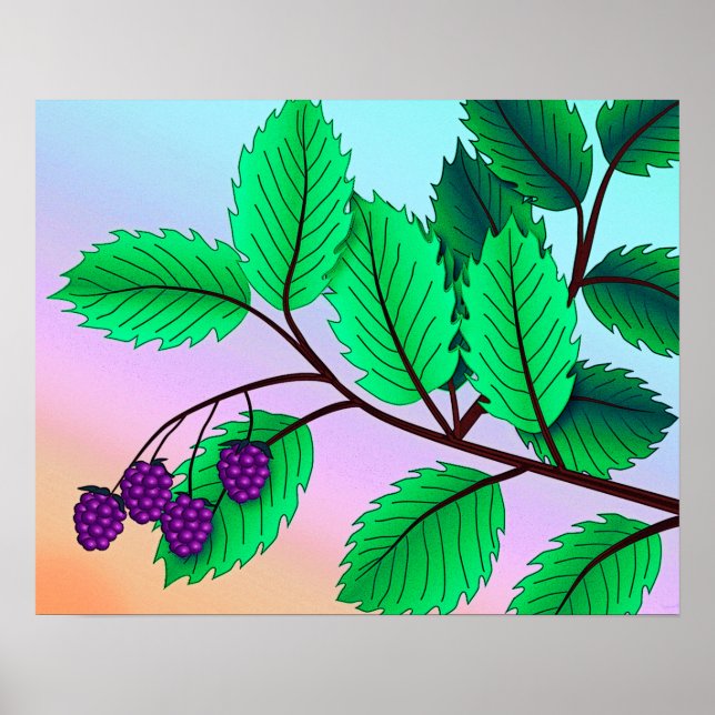 Impression "Blackberries on a Branch" avec bordure (Devant)