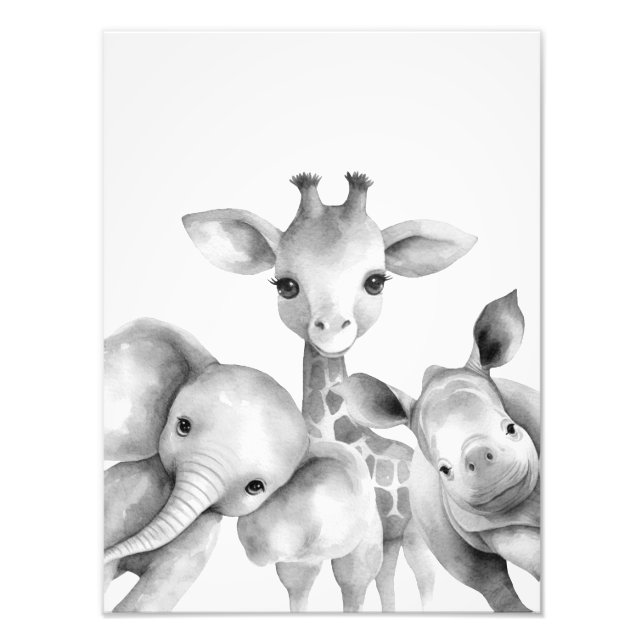Impression d'animaux de safari pour bébé en noir e (Devant)