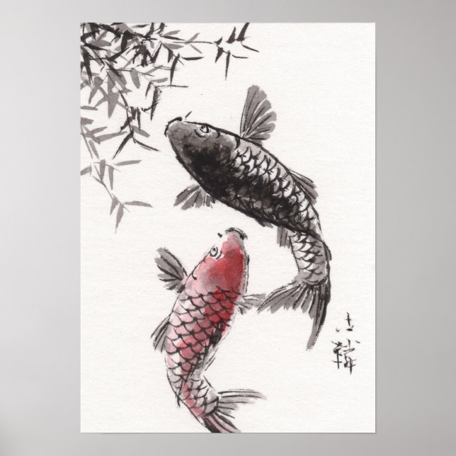 Impression d'aquarelle chinoise LinLi - Poisson KO (Devant)