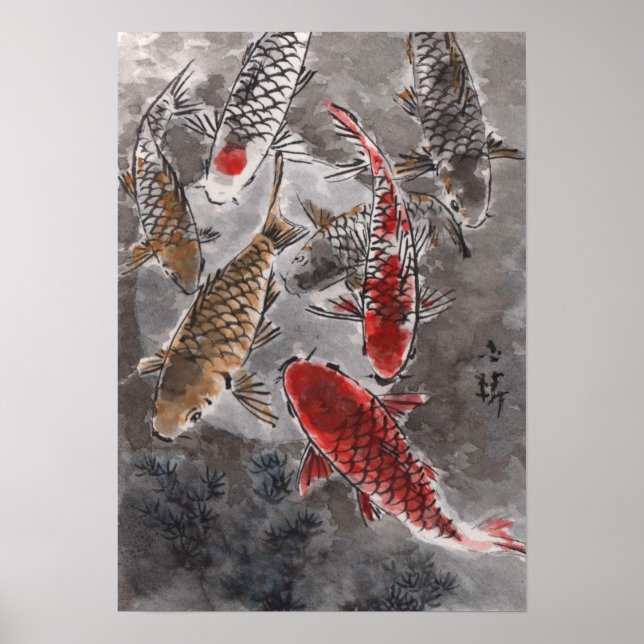 Impression d'aquarelle chinoise LinLi - Poisson KO (Devant)