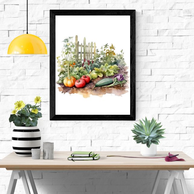 Impression d'aquarelle de jardin potager - Affiche (Vegetable Garden Watercolor Print Poster Wall Art)