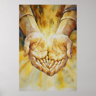 Impression d'art à l'aquarelle des mains de Jésus-