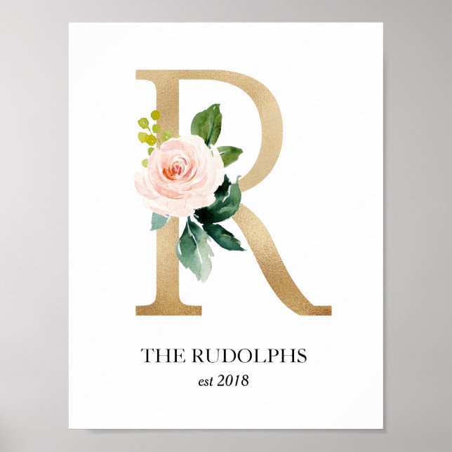 Impression d'art à monogramme, lettre R, mariage,  (Devant)