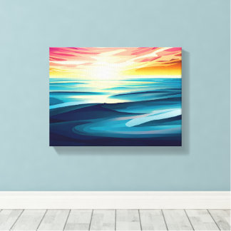 Impression d'art abstrait coloré Vagues de coucher