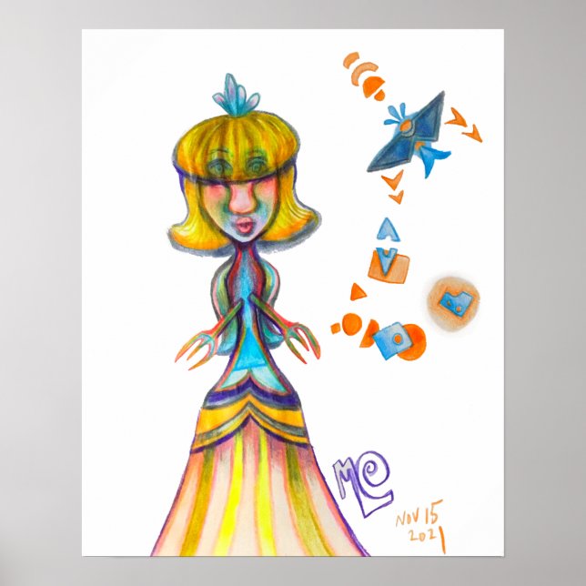 Impression d'art abstrait de dame de poisson d'ois (Devant)
