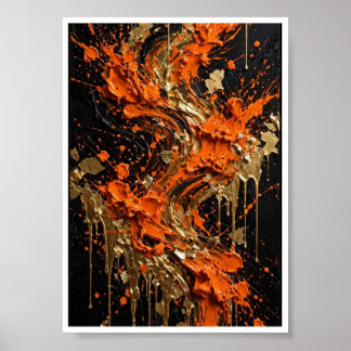 Impression d'art abstrait Orange Noir Or Feu