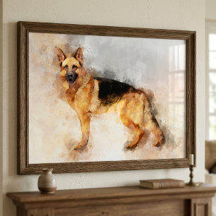 Impression d'art aquarelle de chien berger alleman