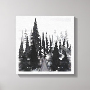Impression d'art aquarelle de forêt de pins monoch