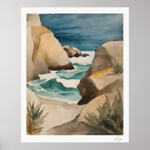 Impression d'art aquarelle de Rocky Cove, piscine 