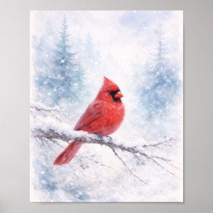 Impression d'art aquarelle hivernale Cardinal Roug