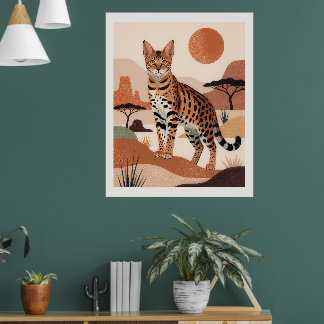 Impression d'art bohème de chat Savannah paysage