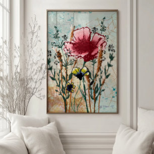Impression d'art botanique de fleurs sauvages