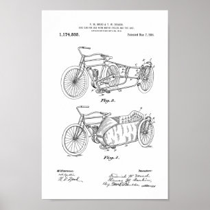 Impression d'art breveté de moto Vintage 1916