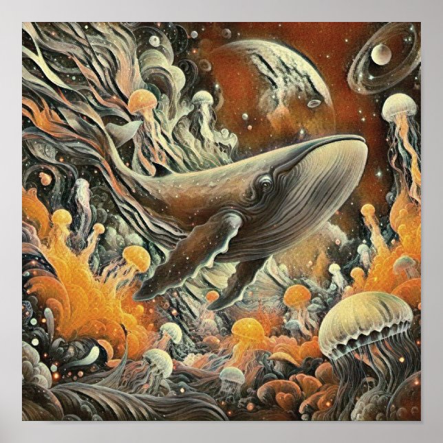 Impression d'art de baleine et de méduse (Devant)