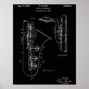 Impression d'art de brevet de saxophone vintage
