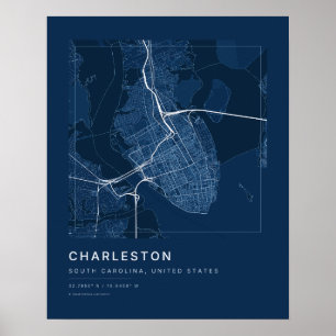 Impression d'art de carte de ville de Charleston S