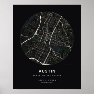 Impression d'art de carte de ville noire d'Austin