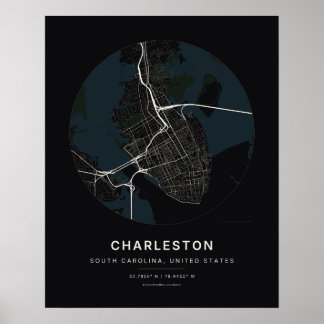 Impression d'art de carte de ville noire de Charle