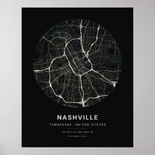 Impression d'art de carte de ville noire de Nashvi