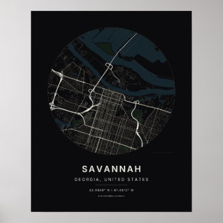 Impression d'art de carte de ville noire de Savann