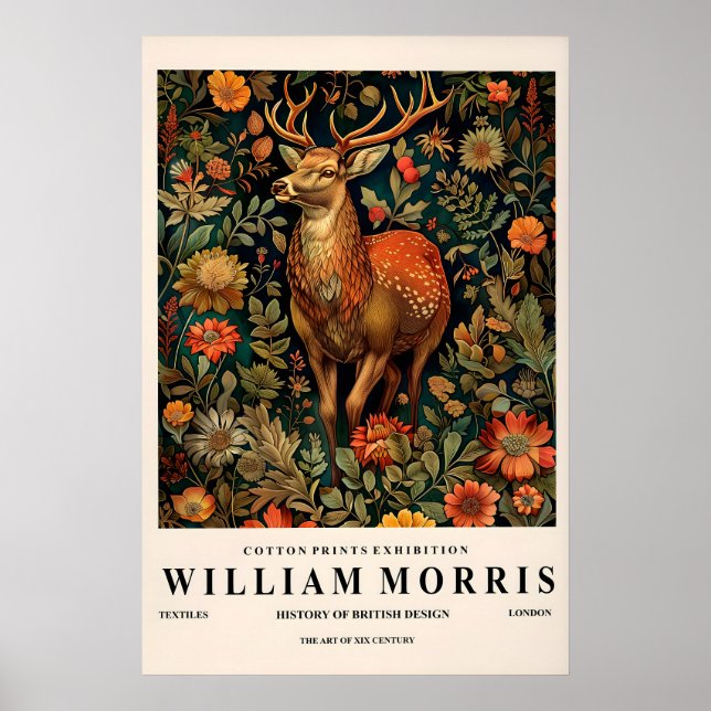 Impression d'art de cerf de style William Morris,  (Devant)