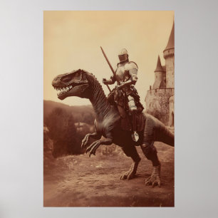 Impression d'art de Chevalier Dinosaure Gothique J