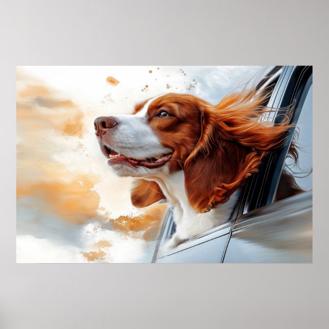 Impression d'art de chien joyeux dans le vent (Devant)