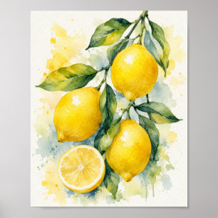 Impression d'art de citrons à l'aquarelle vibrante