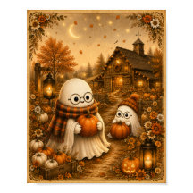 Impression d'art de citrouilles fantômes cosy