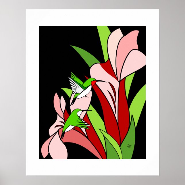 Impression d'art de colibri et de fleur (Devant)