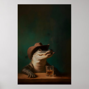 Impression d'art de cowboy alligator, western anim