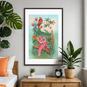 Impression d'art de jungle tropical Tigre rose et
