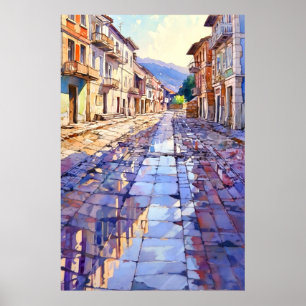 Impression d'art de la vieille rue de Tirana