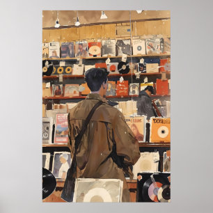 Impression d'art de magasin de disques vintage Cad