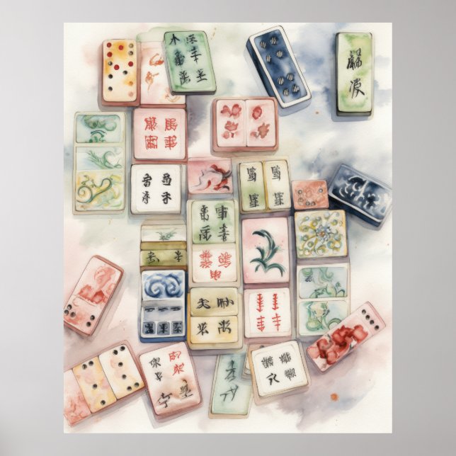 Impression d'art de Mahjong à l'aquarelle (Devant)