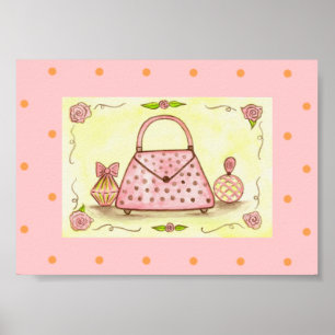 Impression d'art de parfum de sac à main rose rétr