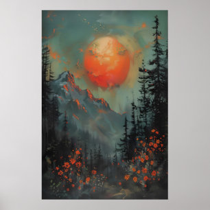 Impression d'art de paysage de montagne au coucher
