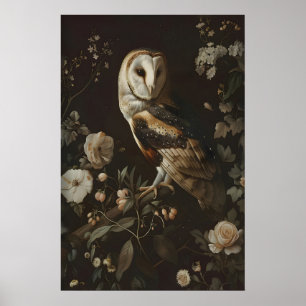Impression d'art de peinture de fleurs de hibou de