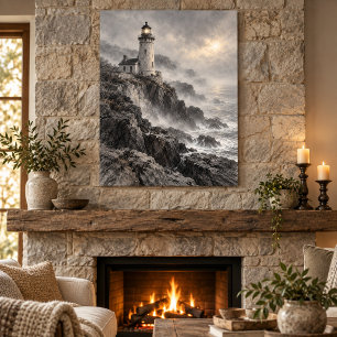 Impression d'art de phare enveloppé de brouillard