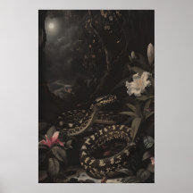 Impression d'art de serpent botanique sombre Fleur