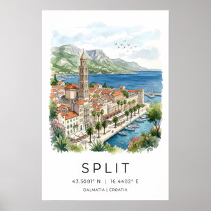 Impression d'art de Split Dalmatie Aquarelle Front