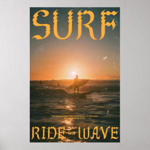 Impression d'art de surf au coucher du soleil vagu