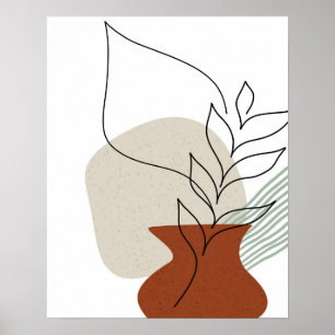Impression d'art de vase et de feuillage à une lig