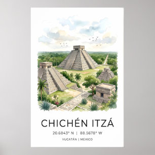Impression d'art de voyage maya, pyramide de Chich