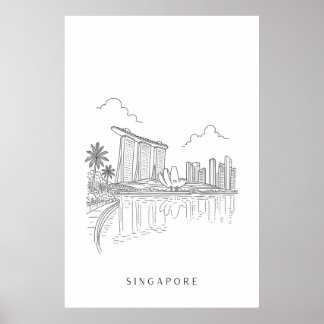 Impression d'art en ligne minimaliste de Singapour