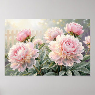 Impression d'art fine de pivoines roses – Huile fl
